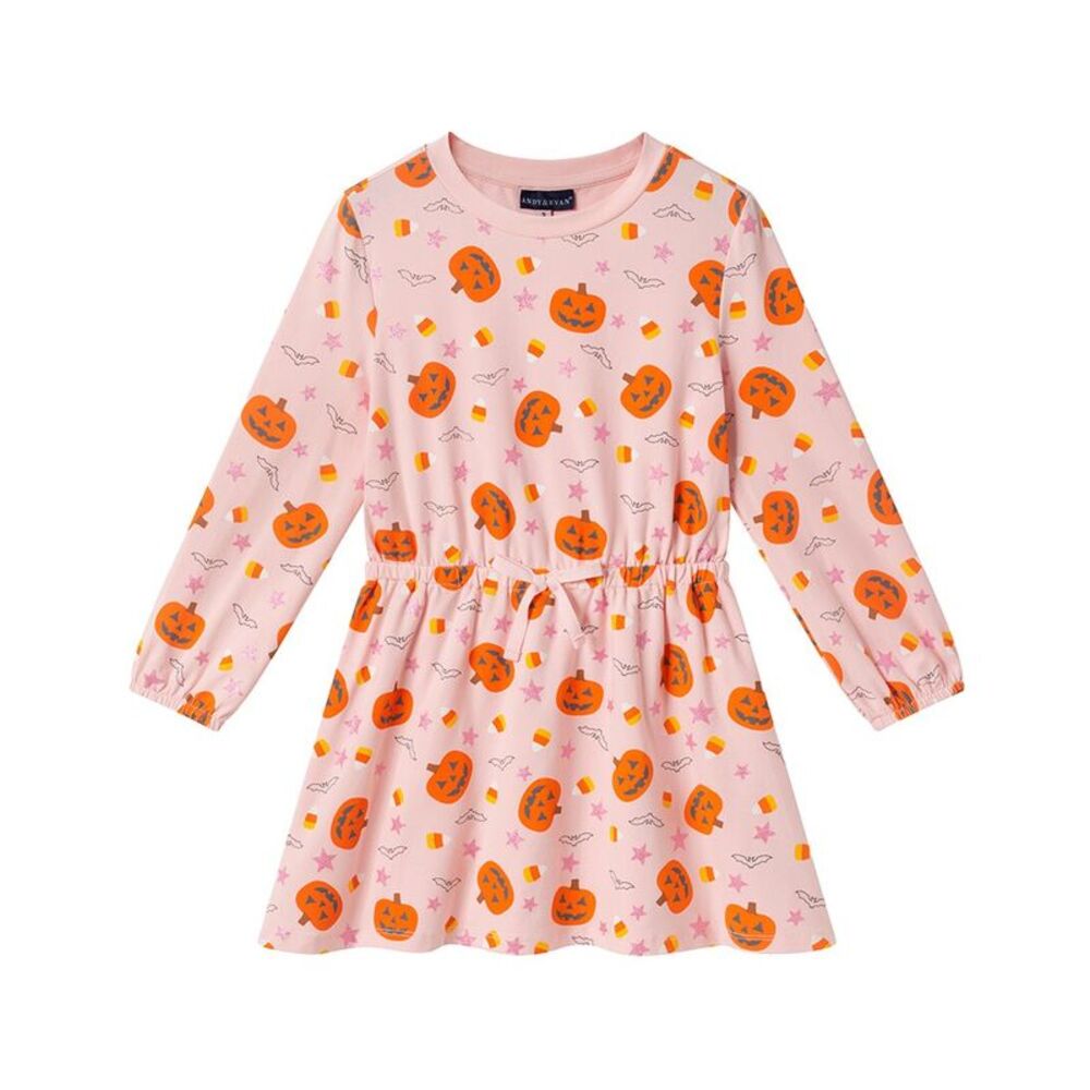 Andy & Evan Girls  Pumpkin Printed Dress, Pink